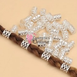 Inele din metal pentru codite afro RNG17HH Argintii, Set 20 bucati